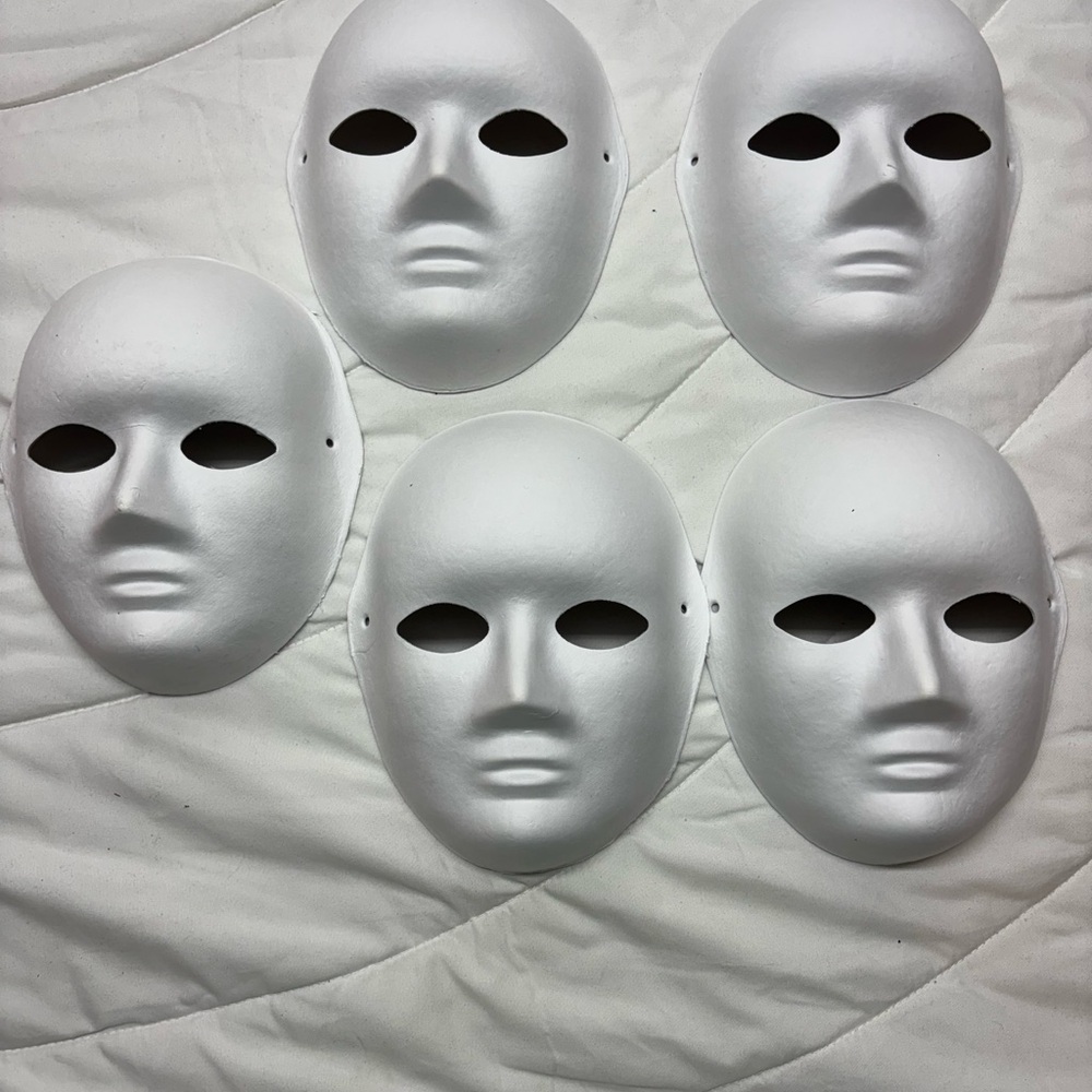 White Paper Mache Masks Face Masks Set of 5- 9”-7”